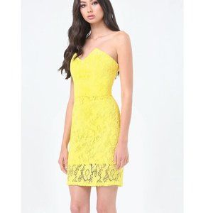 bebe Lace Strapless Mini Dress in Yellow